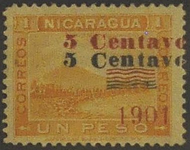 timbres-poste sellos postales stamps Nicaragua Momotombo Volcano & Train 1904 15 centavos surcharge 15c/10c
